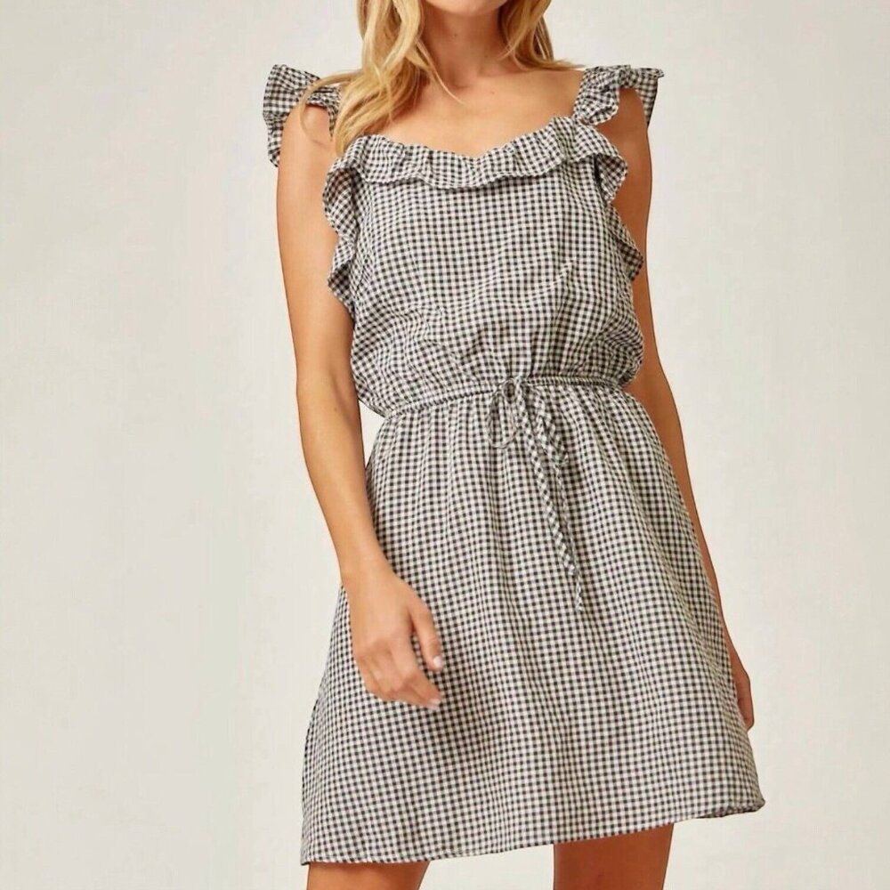 ANDREE BY UNIT Black and White Gingham Mini Dress
